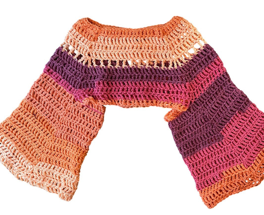 Handmade Crocheted Bolero Shrug Top Coverup With Long Flowy Sleeves