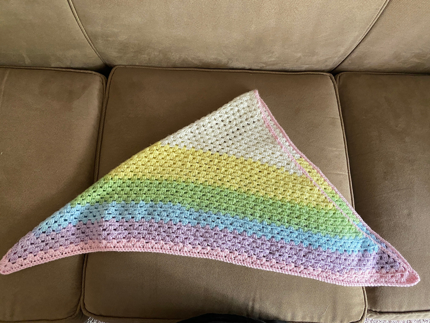 Crocheted Handmade Rainbow Granny Square Shawl Triangle Summer Cover Up Baby Blanket