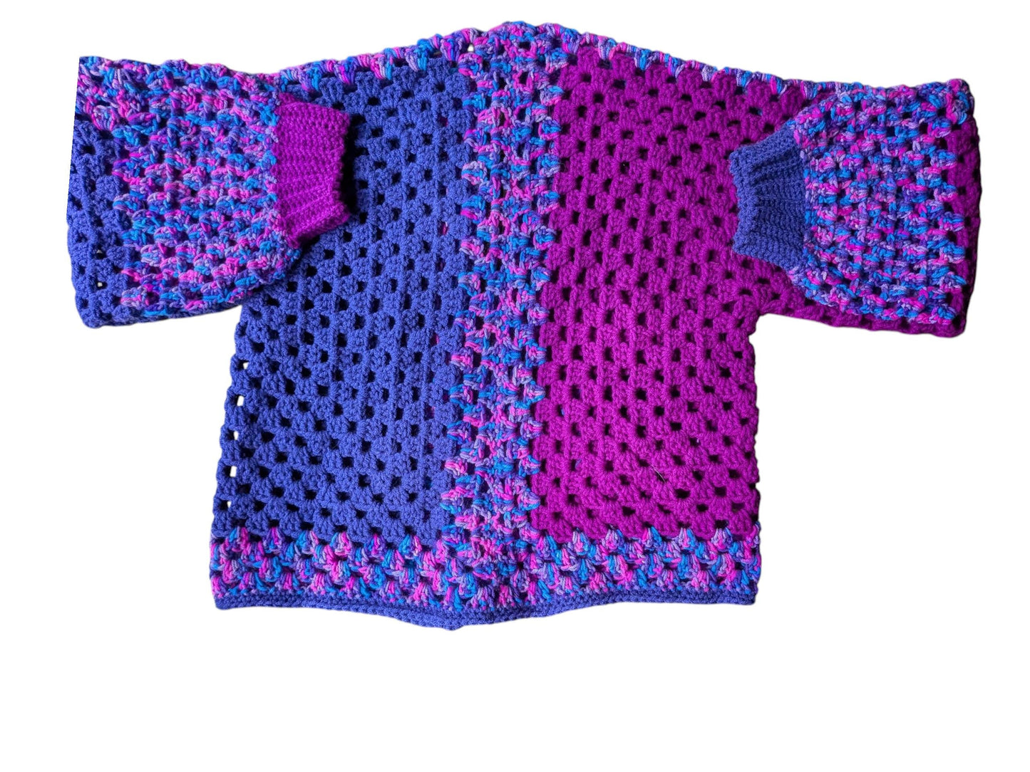 Crocheted Purple Cropped Hexagon Cardigan With Star Pocket