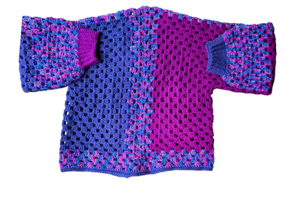 Crocheted Purple Cropped Hexagon Cardigan With Star Pocket