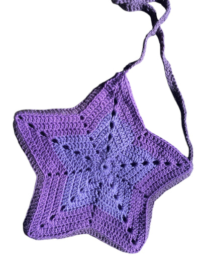 Purple Crocheted Star Crossbody Bag