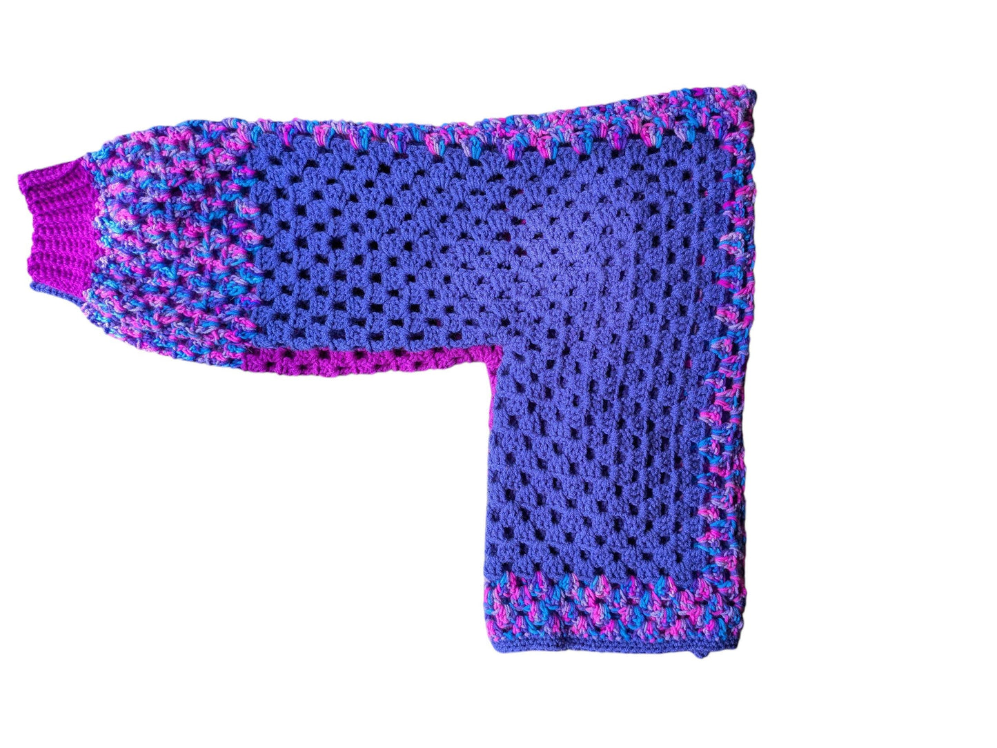 Crocheted Purple Cropped Hexagon Cardigan With Star Pocket