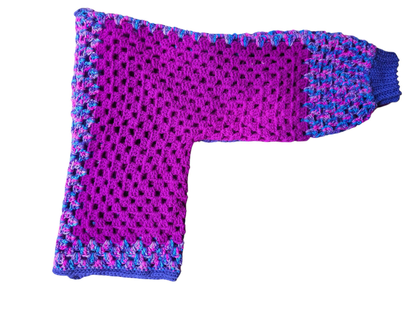 Crocheted Purple Cropped Hexagon Cardigan With Star Pocket