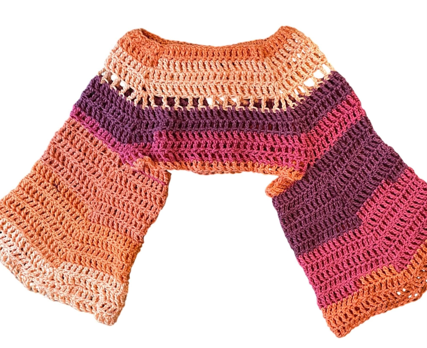 Handmade Crocheted Bolero Shrug Top Coverup With Long Flowy Sleeves