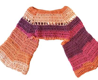 Handmade Crocheted Bolero Shrug Top Coverup With Long Flowy Sleeves