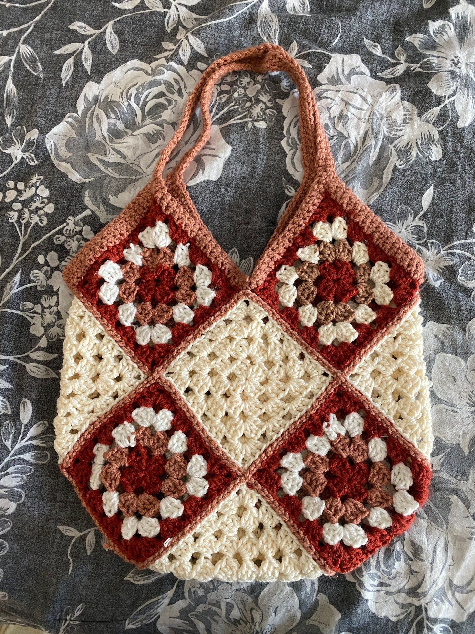 Custom Crocheted Granny Square Shoulder Bag Purse With Lining