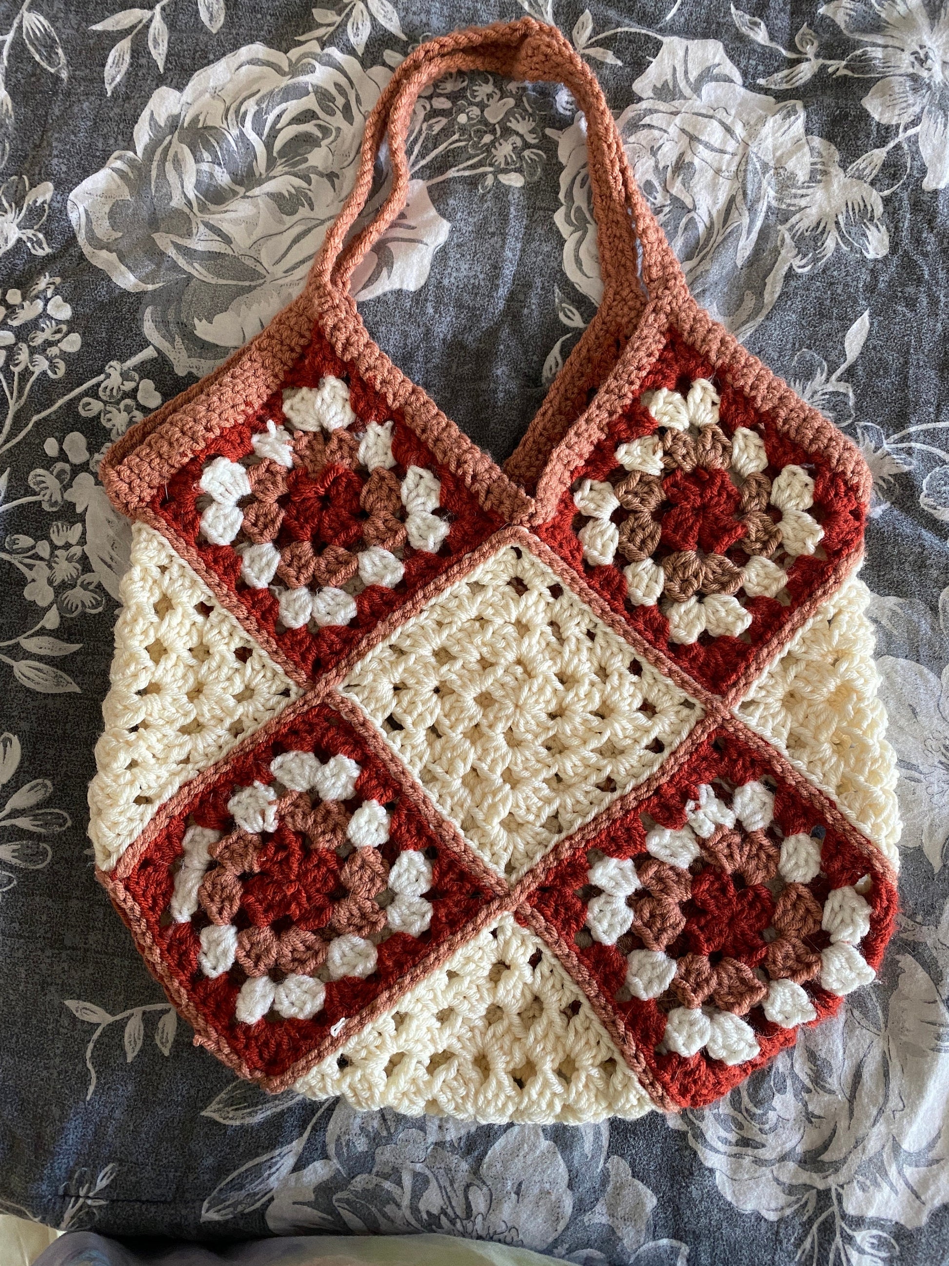 Custom Crocheted Granny Square Shoulder Bag Purse With Lining