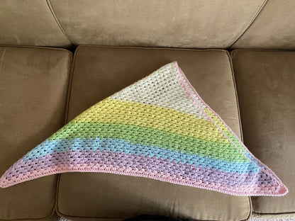 Crocheted Handmade Rainbow Granny Square Shawl Triangle Summer Cover Up Baby Blanket