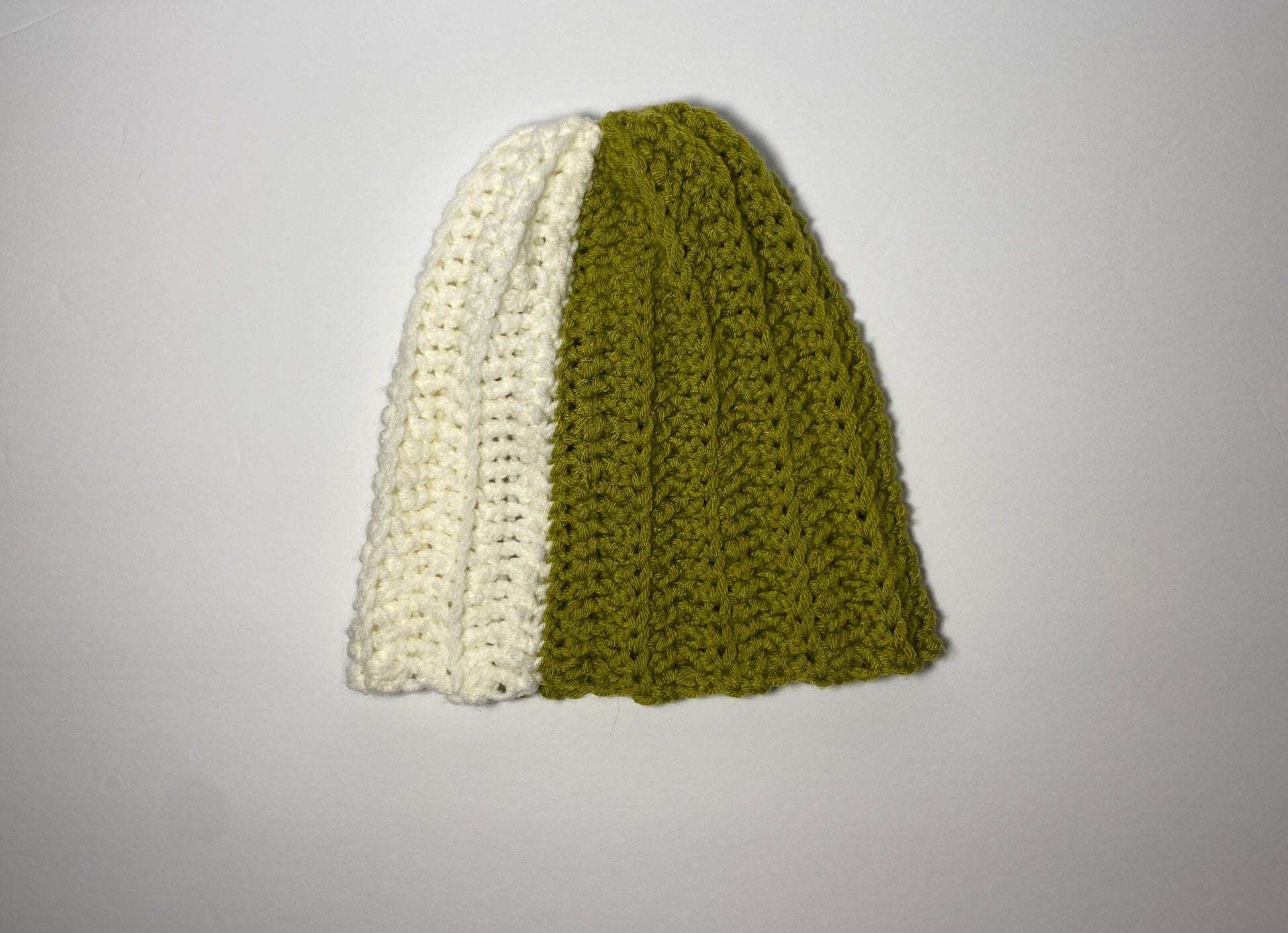 Matcha and Cream Brimless Crocheted Beanie Winter Hat Colorful Colorblock