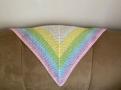 Crocheted Handmade Rainbow Granny Square Shawl Triangle Summer Cover Up Baby Blanket