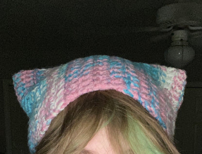 Trans Flag Pattern Cat Ear Beanie For Pride Winter Hat Accessory