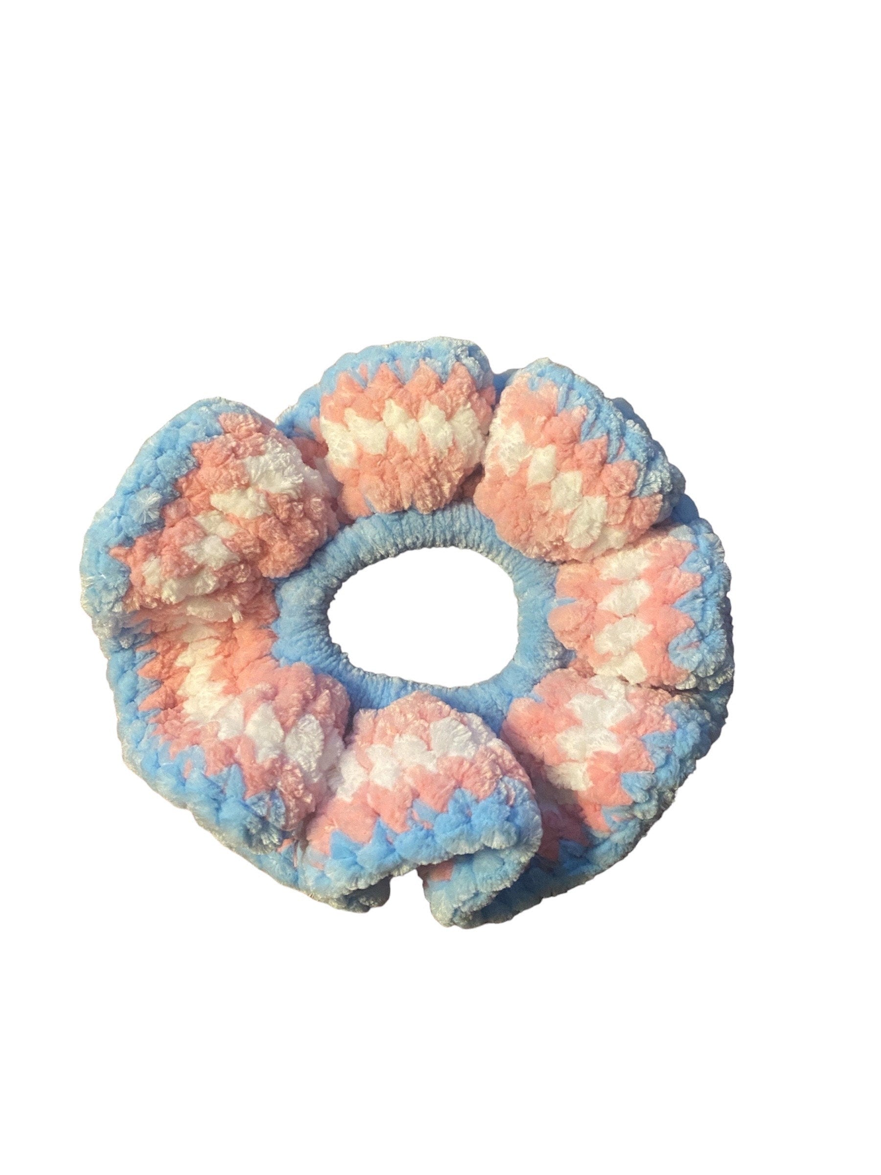 Trans Flag Crocheted Scrunchie Colorful For Summer Hair Tie Pride Handmade