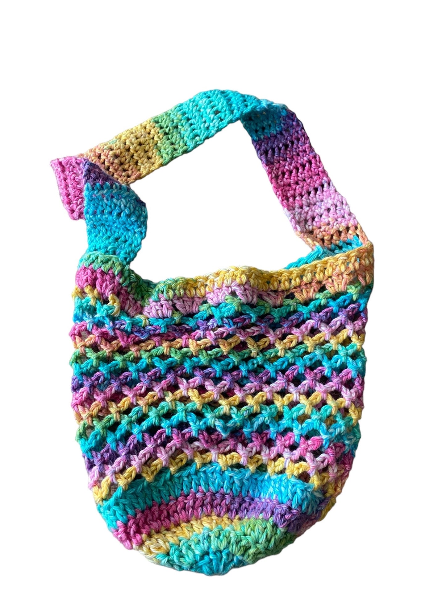 Rainbow Market Bag Tote Crochet Handmade Cotton For Produce