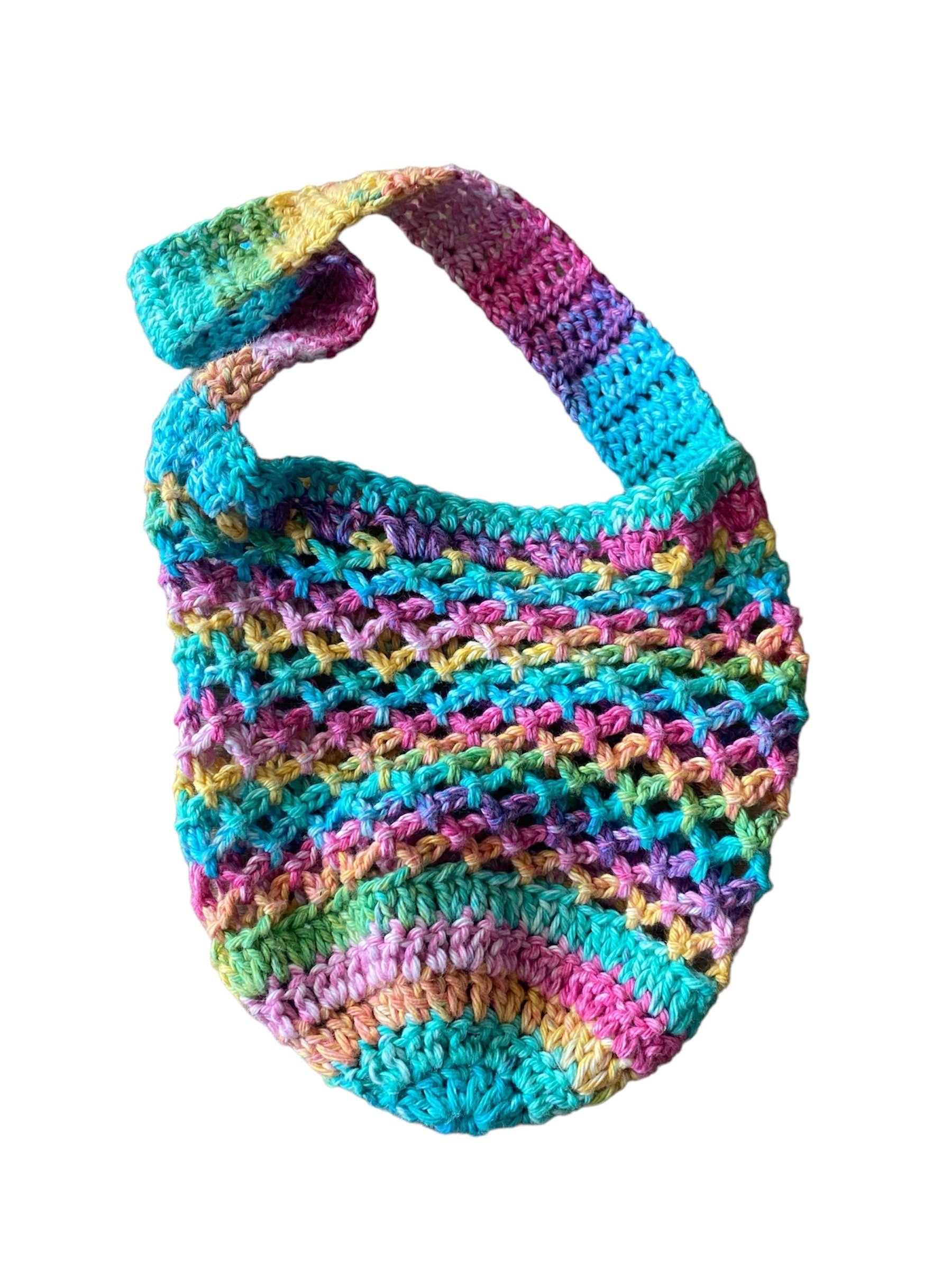 Rainbow Market Bag Tote Crochet Handmade Cotton For Produce