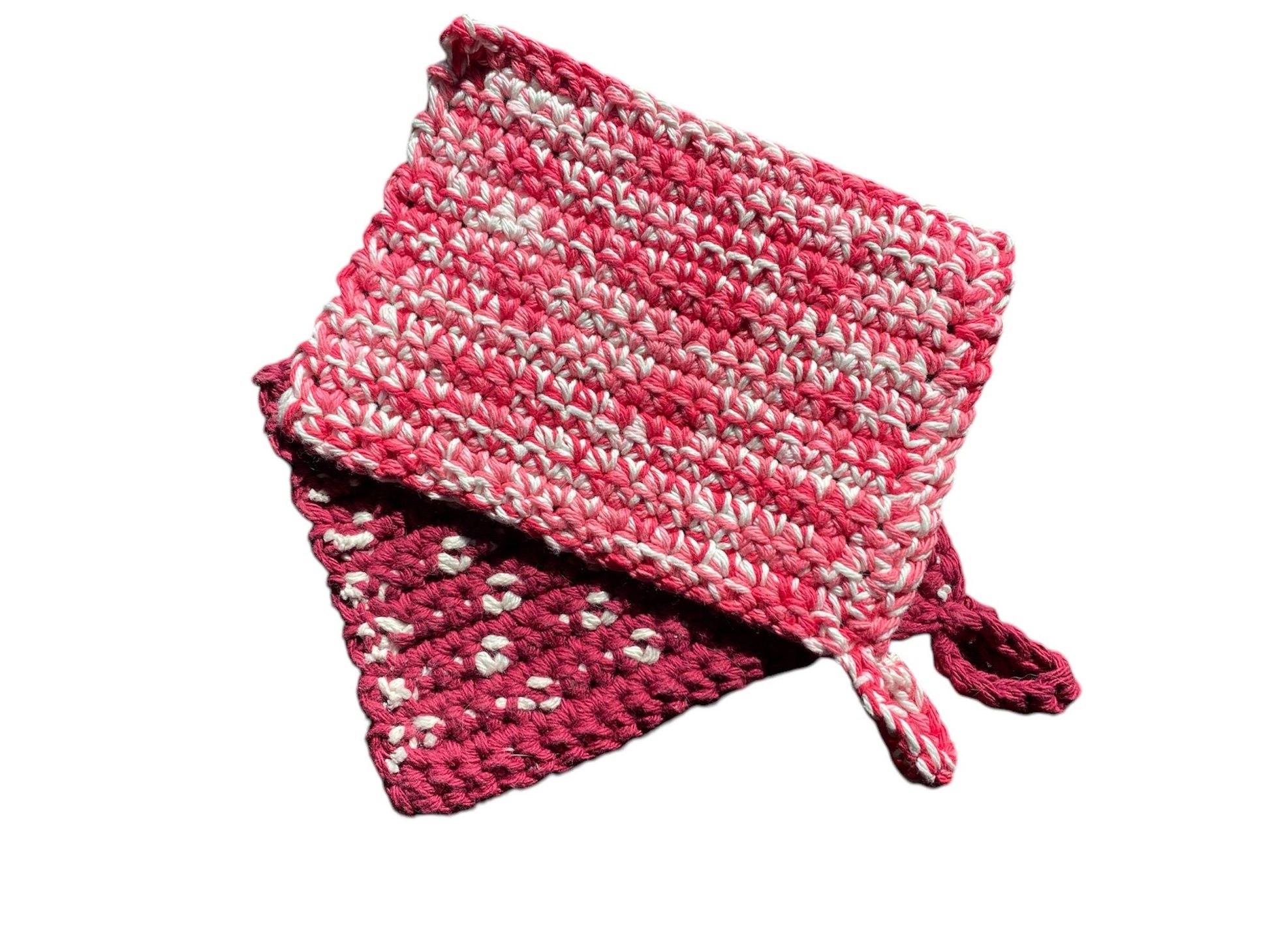 Crocheted Valentines Pot Holders Cotton Pink Gifts For Valentines