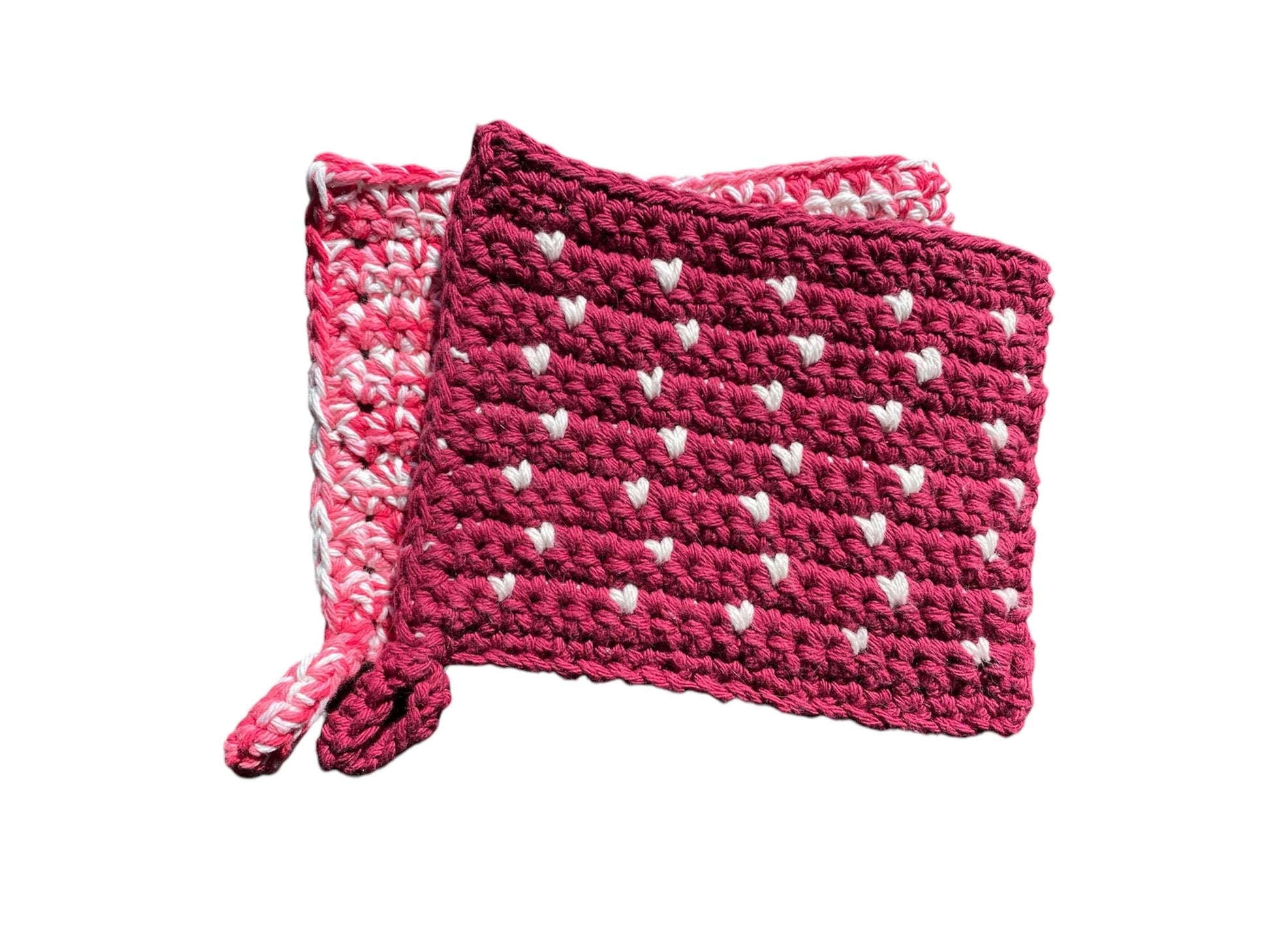 Crocheted Valentines Pot Holders Cotton Pink Gifts For Valentines