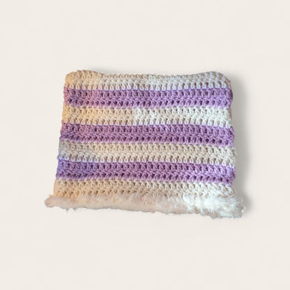 Lavender and White Striped Cat Ear Beanie with Fur