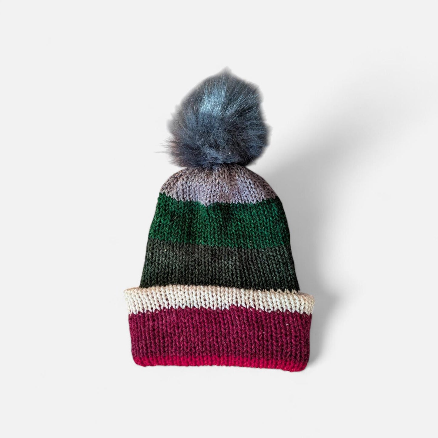 Christmas Striped Knit Beanie with Pom Pom