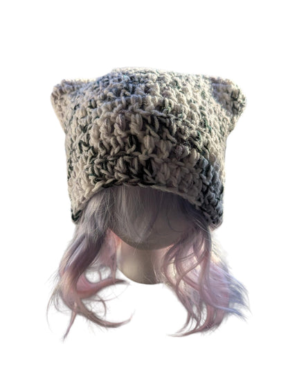 Black and White Chunky Cat Ear Beanie