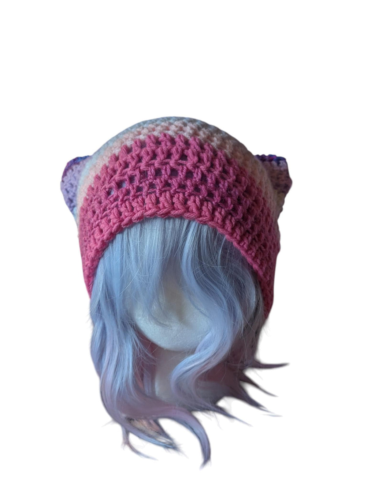 Pink and Purple Scrap Yarn Cat Ear Beanie
