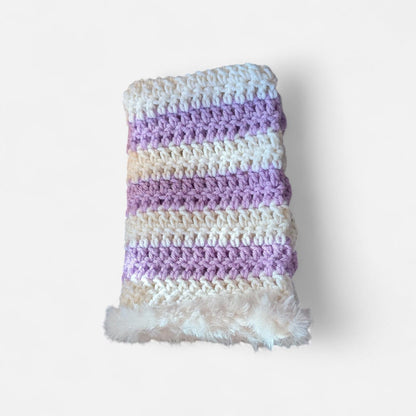 Lavender and White Striped Cat Ear Beanie with Fur