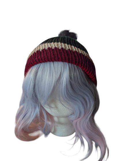 Christmas Striped Knit Beanie with Pom Pom