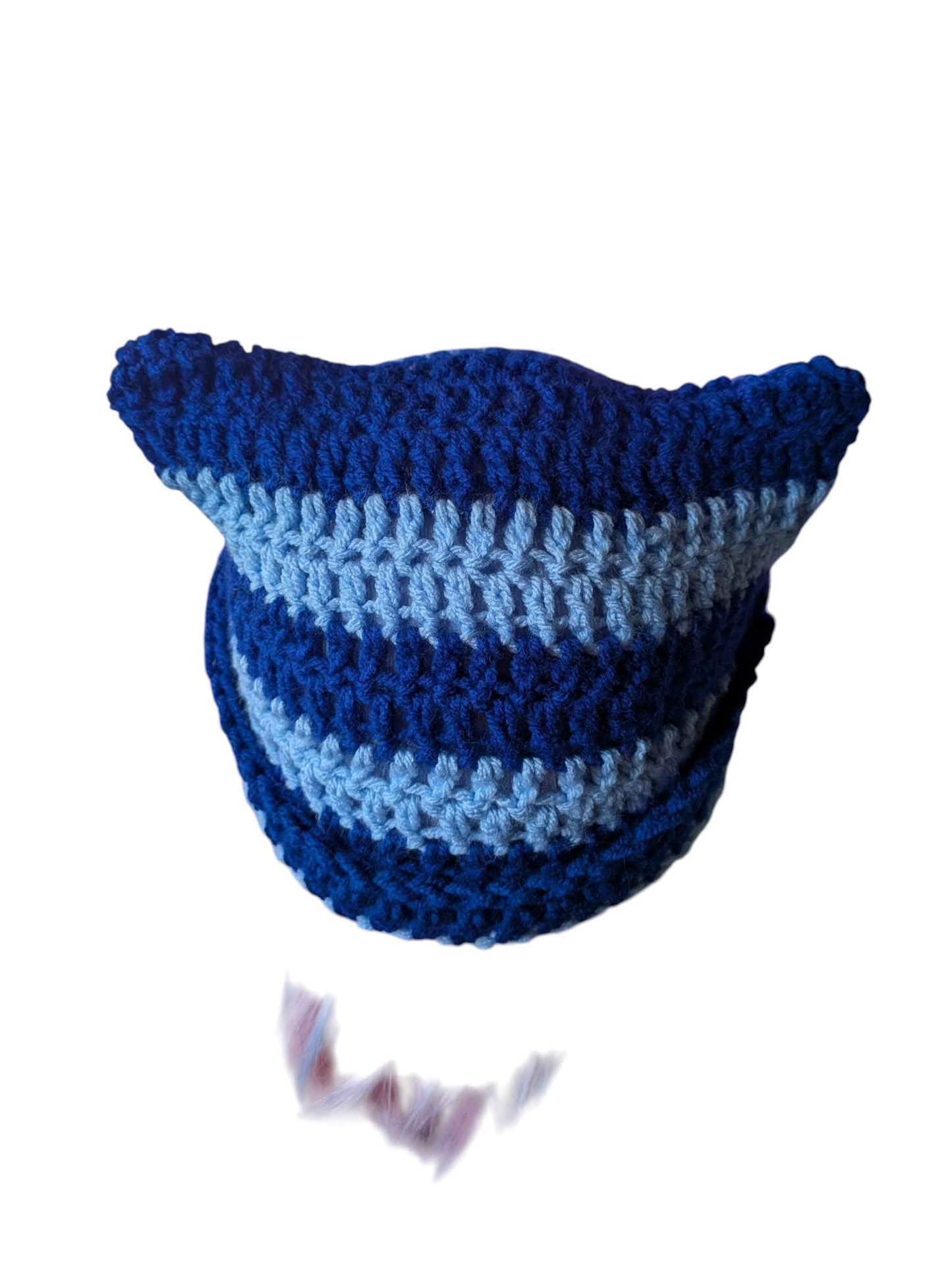 Blue Striped Crochet Cat Ear Beanie