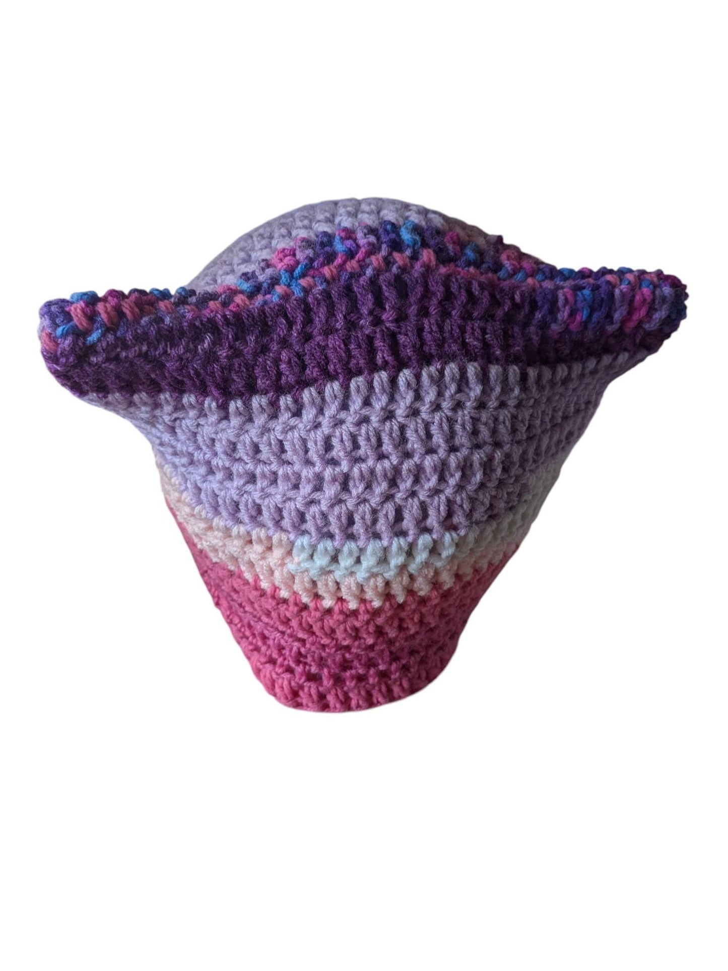 Pink and Purple Scrap Yarn Cat Ear Beanie